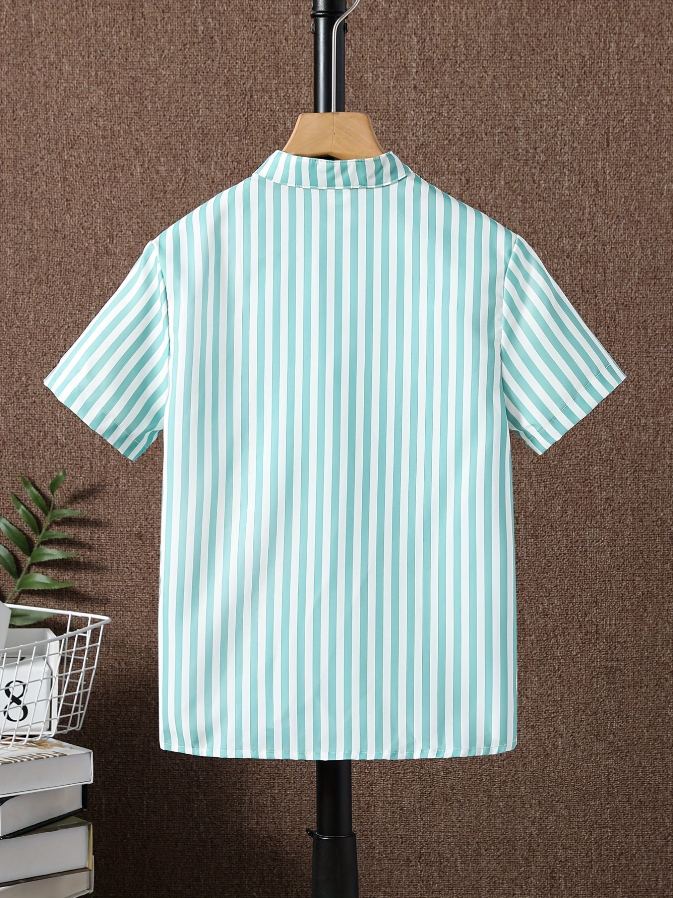 Stripe Graphic Print Boys Top Short Sleeve Lapel Shirt