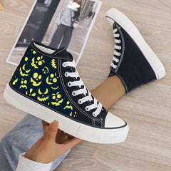 Ghost Face Print Plush Lined Chunky Canvas Sneakers