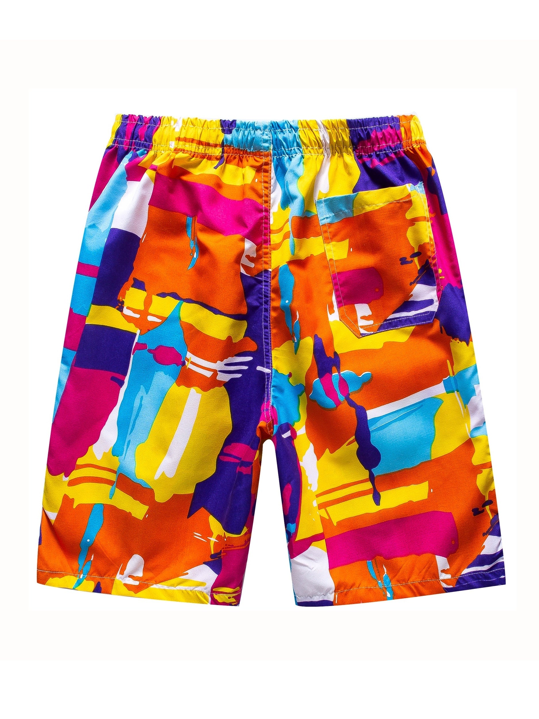 Cloud & Crane Pattern Quick Dry Beach Shorts Men's Waist Drawstring Shorts