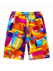 Cloud & Crane Pattern Quick Dry Beach Shorts Men's Waist Drawstring Shorts