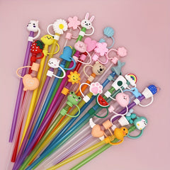 8pcs Silicone Straw Tips Cover Reusable Dust Seal Straw Cover - Cartoon Design