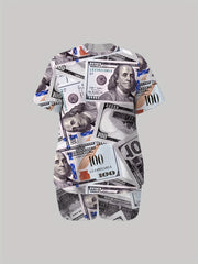 Money Print Top & Shorts Two Piece Set