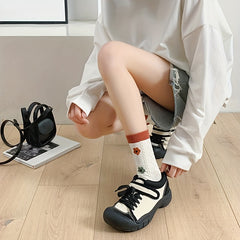 5 Pairs Floral & Plaid Print Socks Comfy Mid Tube Stockings
