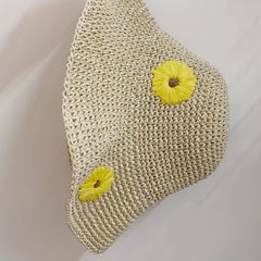 Sunflower Crochet Straw Sun Hat Wide Brim UV Protection Adjustable Basin Hat