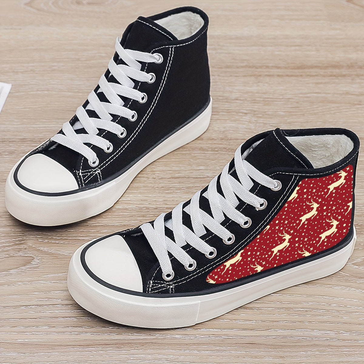 Christmas Reindeer Plush Lined Thermal Canvas Sneakers