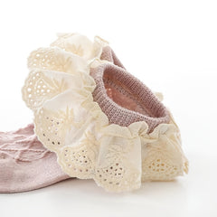 Girls Sweet Knit Crew Socks Lace Brim Decoration Autumn Spring