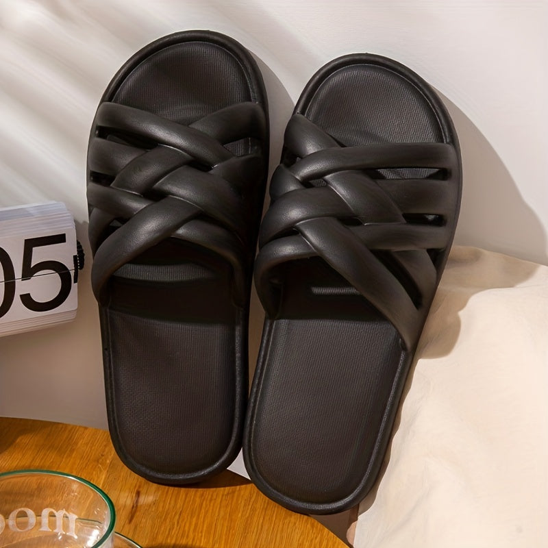 Women's Cross Decor Slippers Open Toe Non slip Comfy Indoor Slides