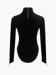Gothic Cross Decor Mock Neck Bodysuit Long Sleeve One Piece Bodysuit