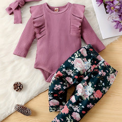 Baby Girls Ruffle Trim Bodysuit Floral Pants Set Outfit