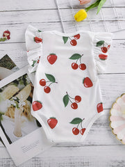2pcs Baby Girls Fruit Graphic Print Ruffle Sleeve Onesie Set Clothes