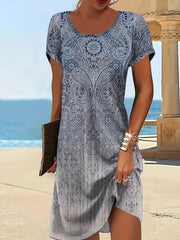 Paisley Print Crew Neck Short Sleeve T-shirt Dress