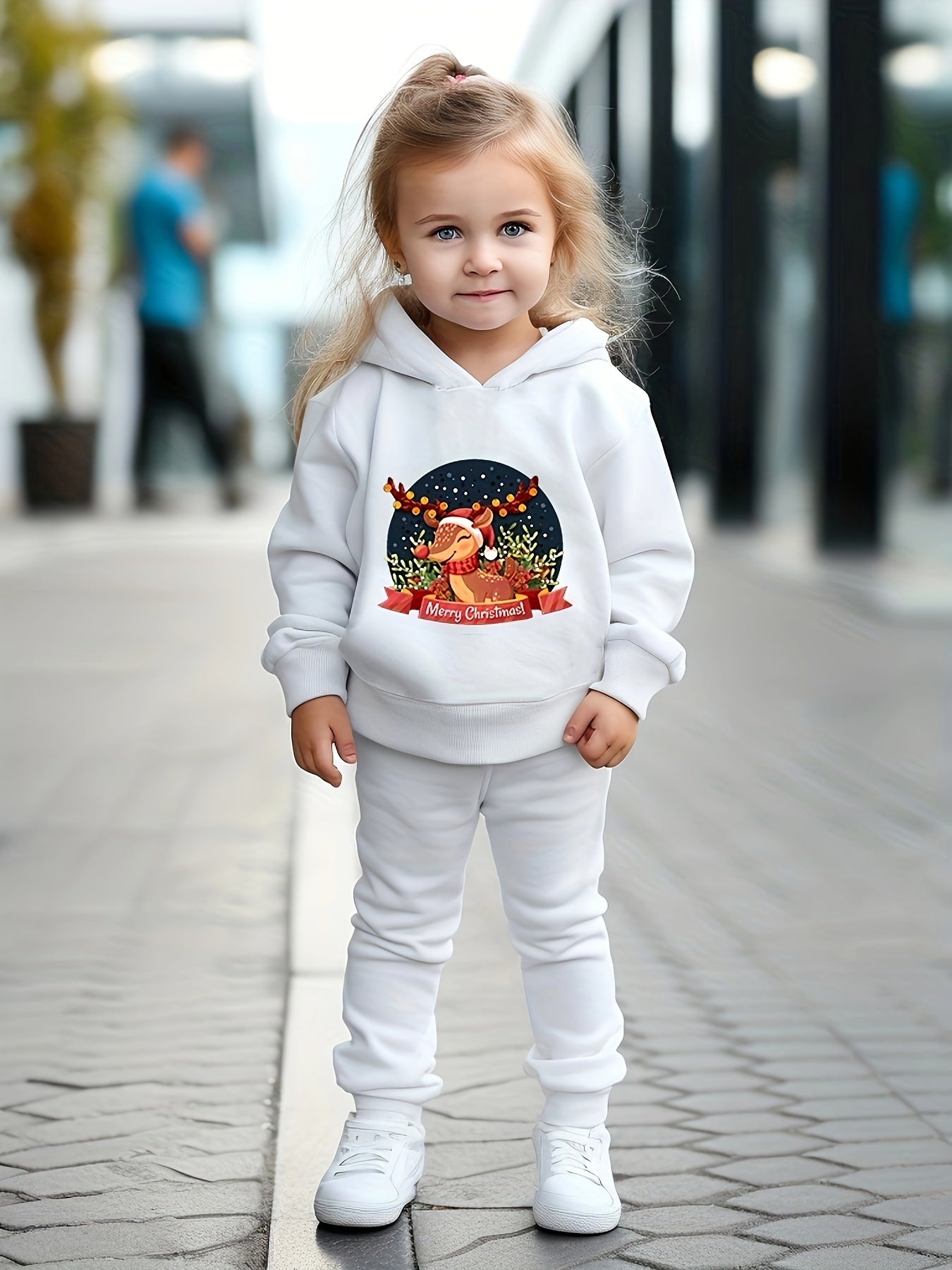 Christmas Reindeer Print Outfits 2pcs Girls Hoodies Jogger Pants Set