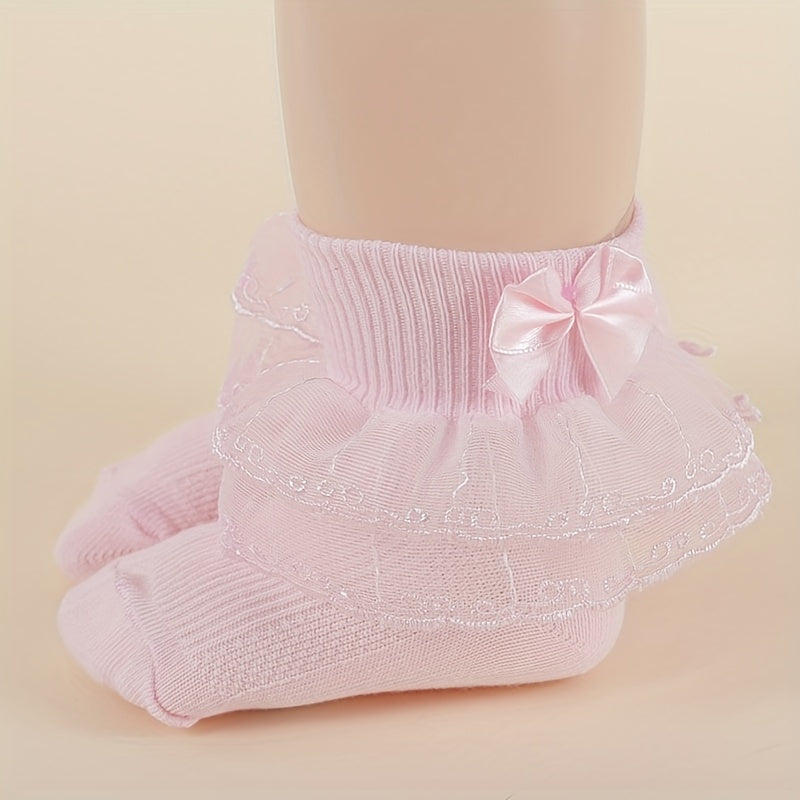 3 Pairs Kids Lace Ruffled Princess Socks Mesh Dance Socks