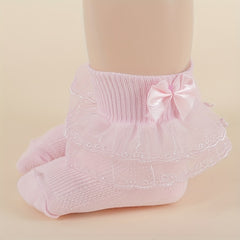3 Pairs Kids Lace Ruffled Princess Socks Mesh Dance Socks