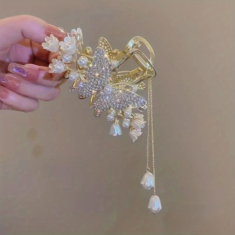 Metal Tassel Flower Rhinestone Hair Clip Girl's Hair Accessories