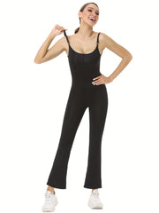Women's Spaghetti Strap Flare Jumpsuit Bodycon Bodysuit