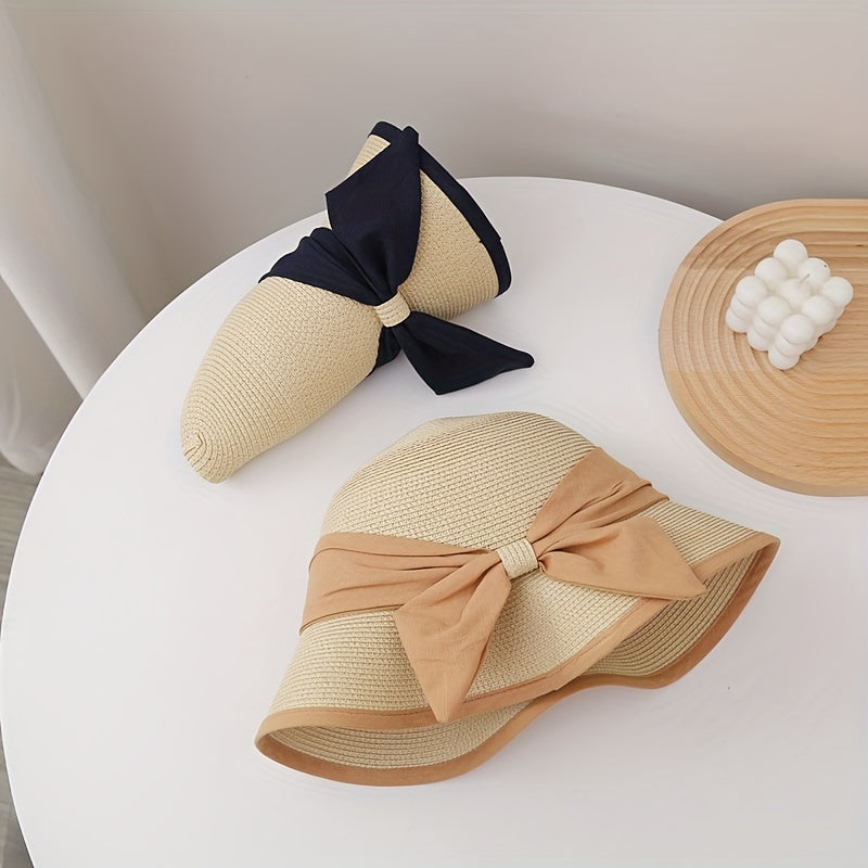 Foldable Bucket Hat for Women Sun Protection Straw Travel Beach Hats