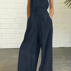 Solid Button Overall Jumpsuit Women's Plus