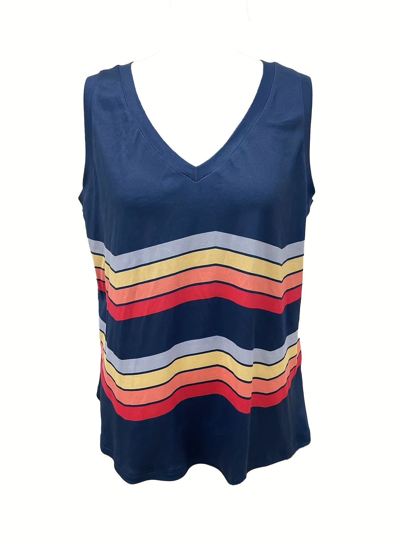 Stripe Print V Neck Tank Top