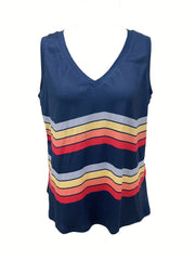 Stripe Print V Neck Tank Top
