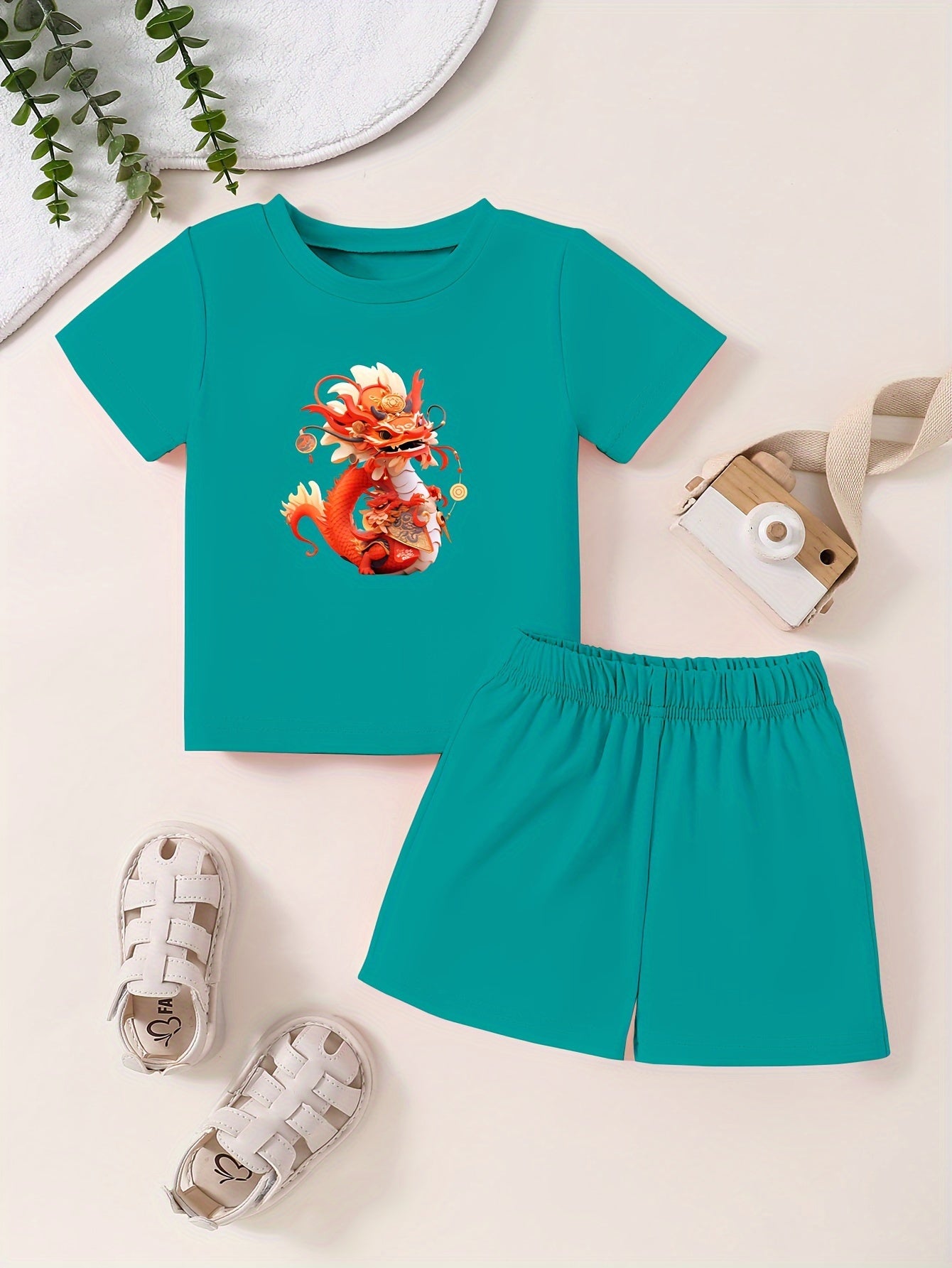 Toddler Cartoon Pattern T shirt & Shorts Set