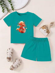 Toddler Cartoon Pattern T shirt & Shorts Set
