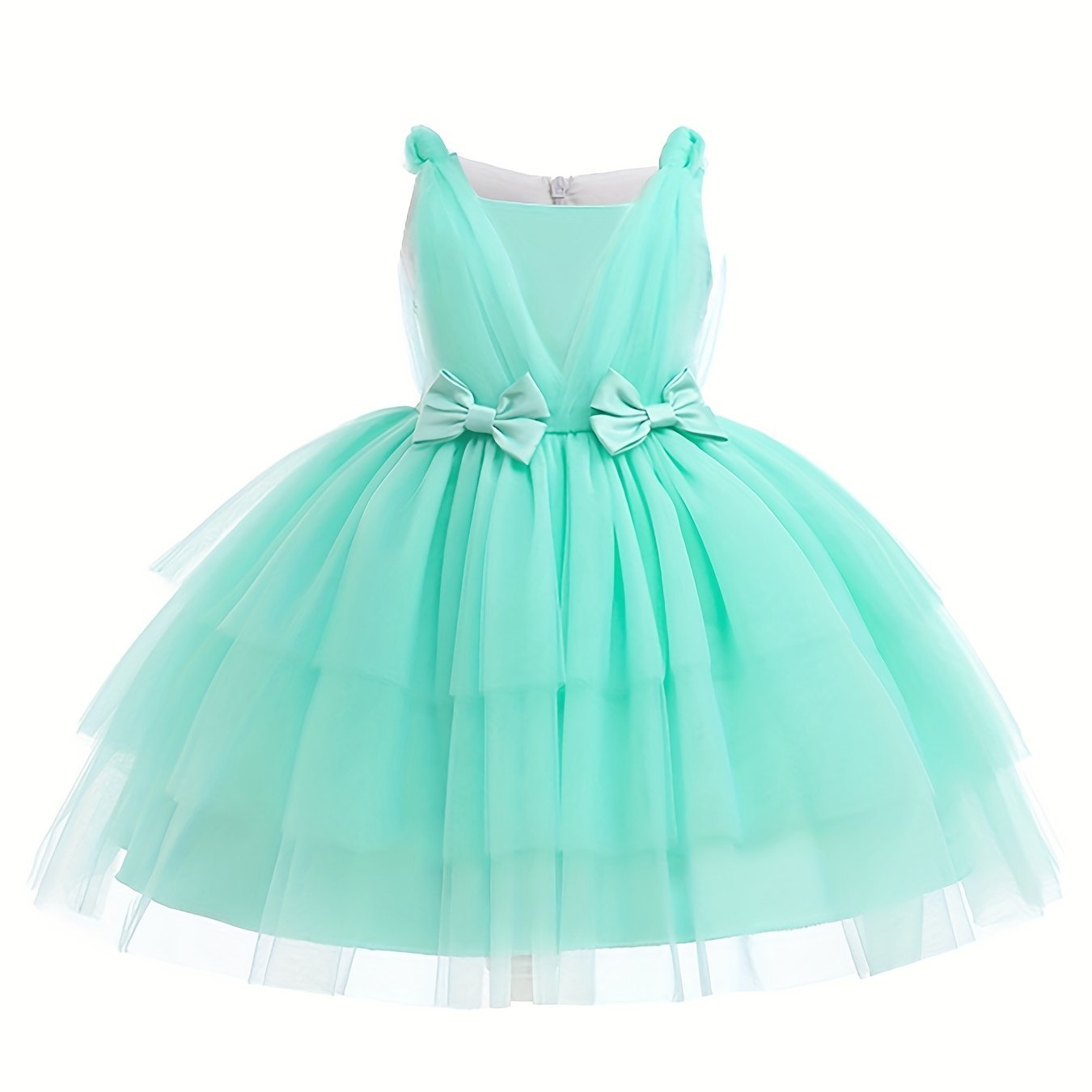 Princess Dress Birthday Girl Bow Decor Layered Tutu Dress
