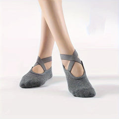Women's Non Slip Yoga Socks with Extra Grips - Cross Strap Sports Socks