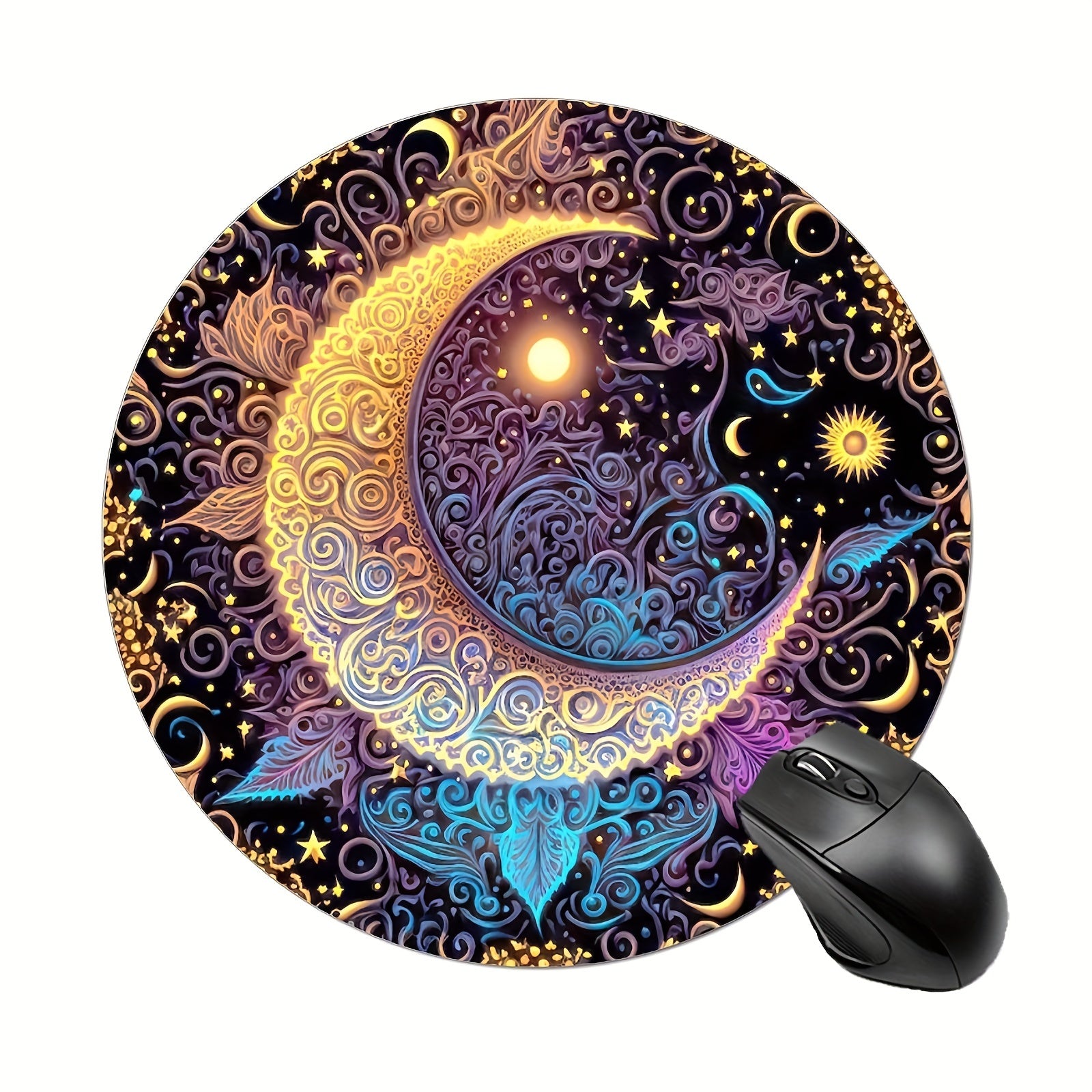 Sun and Moon Gaming Mouse Pad for Women Round Non-slip Rubber Mouse Mat