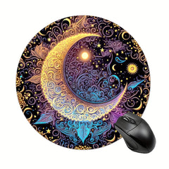 Sun and Moon Gaming Mouse Pad for Women Round Non-slip Rubber Mouse Mat