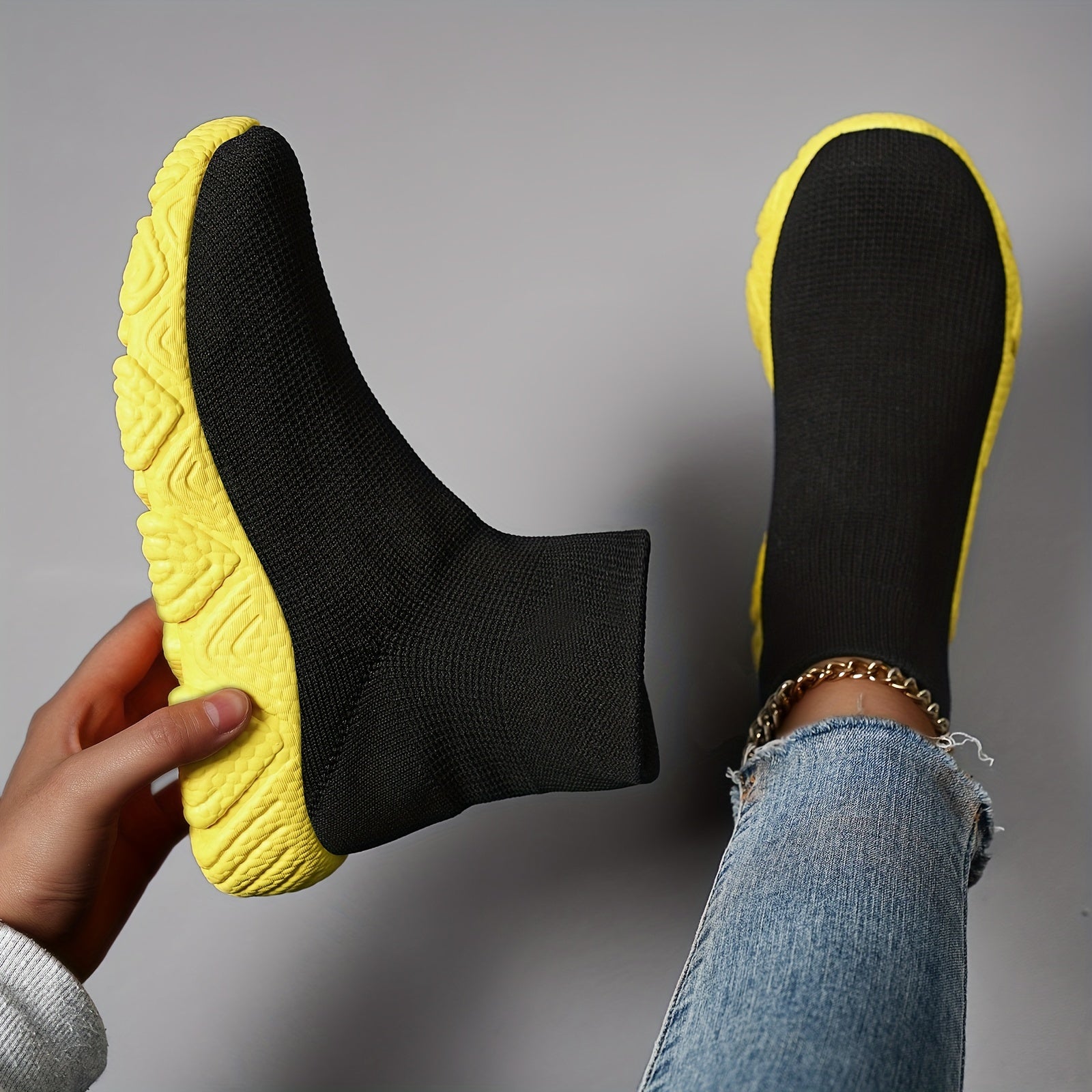 High Top Flyknit Running Shoes Breathable Slip On Sneakers
