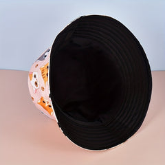 Kids Sunshade Bucket Hat With Cat Print