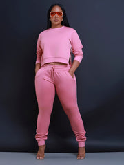 Women's Plus Size Round Neck Crop Sweatshirt & Jogger Sweatpants Set