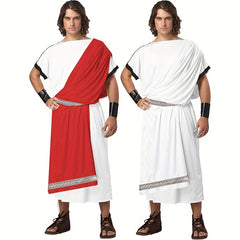 Medieval Roman Men'S Greek Mythology Costume Red with Waist Tie Armored Prince