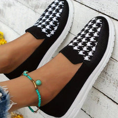 Women's Houndstooth Slip On Low Round Toe Soft Sole Breathable Shoes