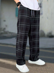 Plaid Pattern Joggers Men's Casual Loose Fit Pants