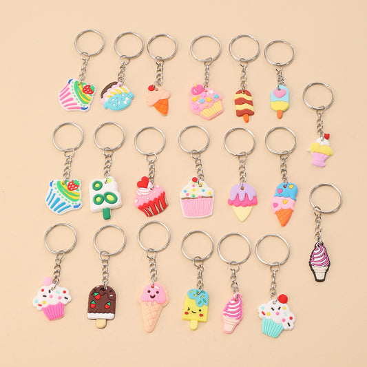 20pcs Cartoon Ice Cream Keychain PVC Key Ring Purse Bag Backpack Car Charm