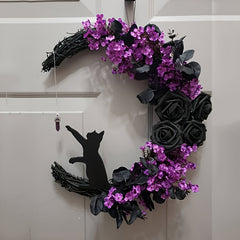 Christmas Halloween Cat Garland Door Hanging Simulation Plant Rattan Circle