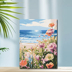 DIY Paint by Numbers Kit for Adults Beach & Floral Scenery 16x20 Inches