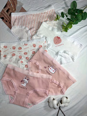 5 Pcs Strawberry & Rabbit Briefs & Ribbed Cotton Bikini Panties