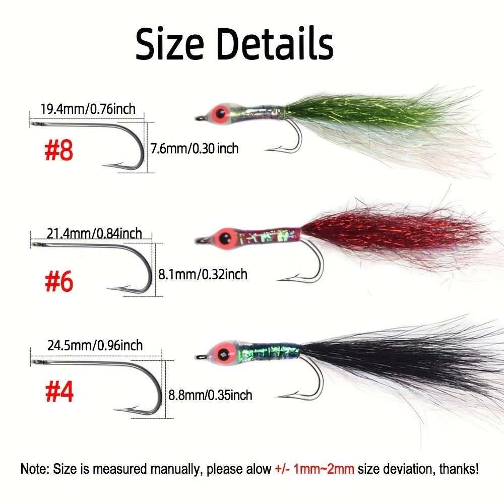 6pcs Ice Dubbing Tail Minnow Streamer Fly Bait Stainless Steel Barbed Hook