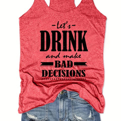 Letter Print Tank Top For Women Sleeveless Racer Back Sports Casual Top