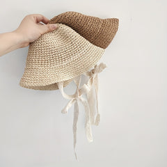 Kids Straw Sun Hat Crochet Lace Tie Fisherman Hat