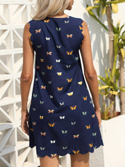 Butterfly Print Keyhole Dress Casual Sleeveless Dress