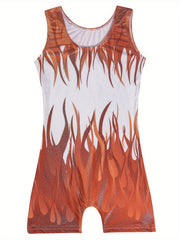 Flame Graphic Gymnastics Suit Ballet Leotard