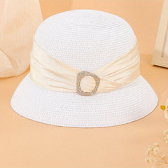 Ribbon Decor Straw Bucket Hat Sun Hat French Style Beach Hats For Women