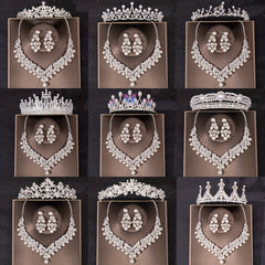3PCS Faux Pearl Crown Earrings Necklace Set Head Jewelry