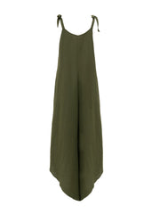 Boho Solid Spaghetti Jumpsuit Casual Pleated Sleeveless Long Length