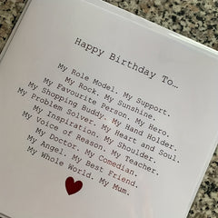 Mum Birthday Card Special Mum Poem Birthday Card