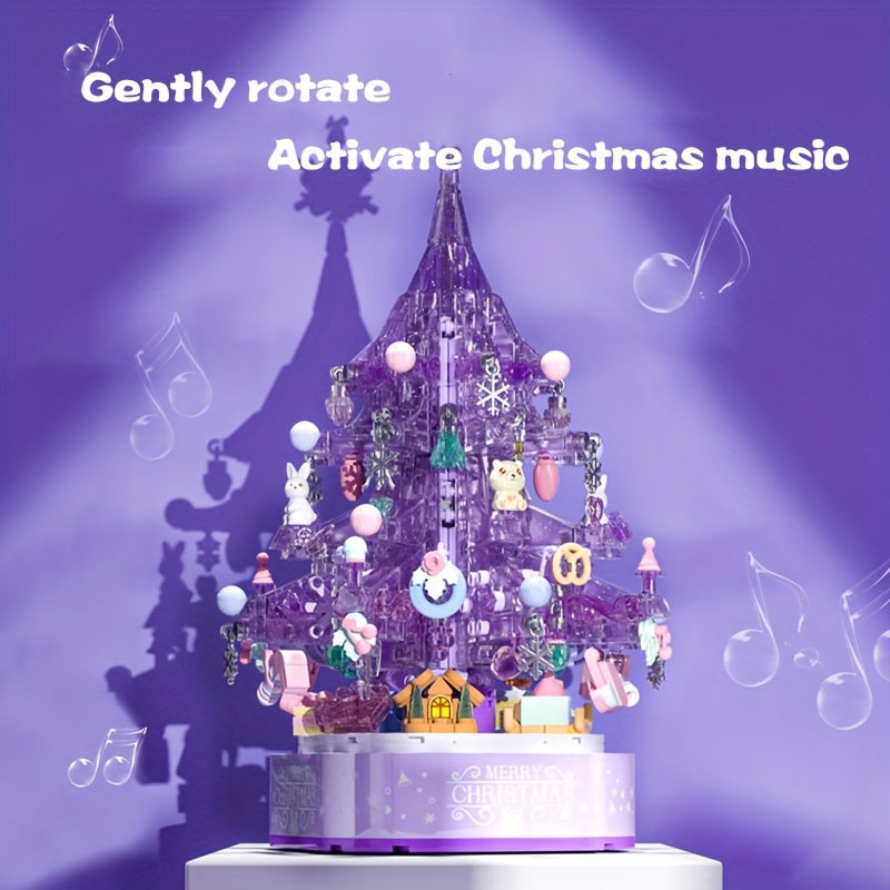 729pcs Purple Christmas Tree Building Blocks Toy with Music Box
